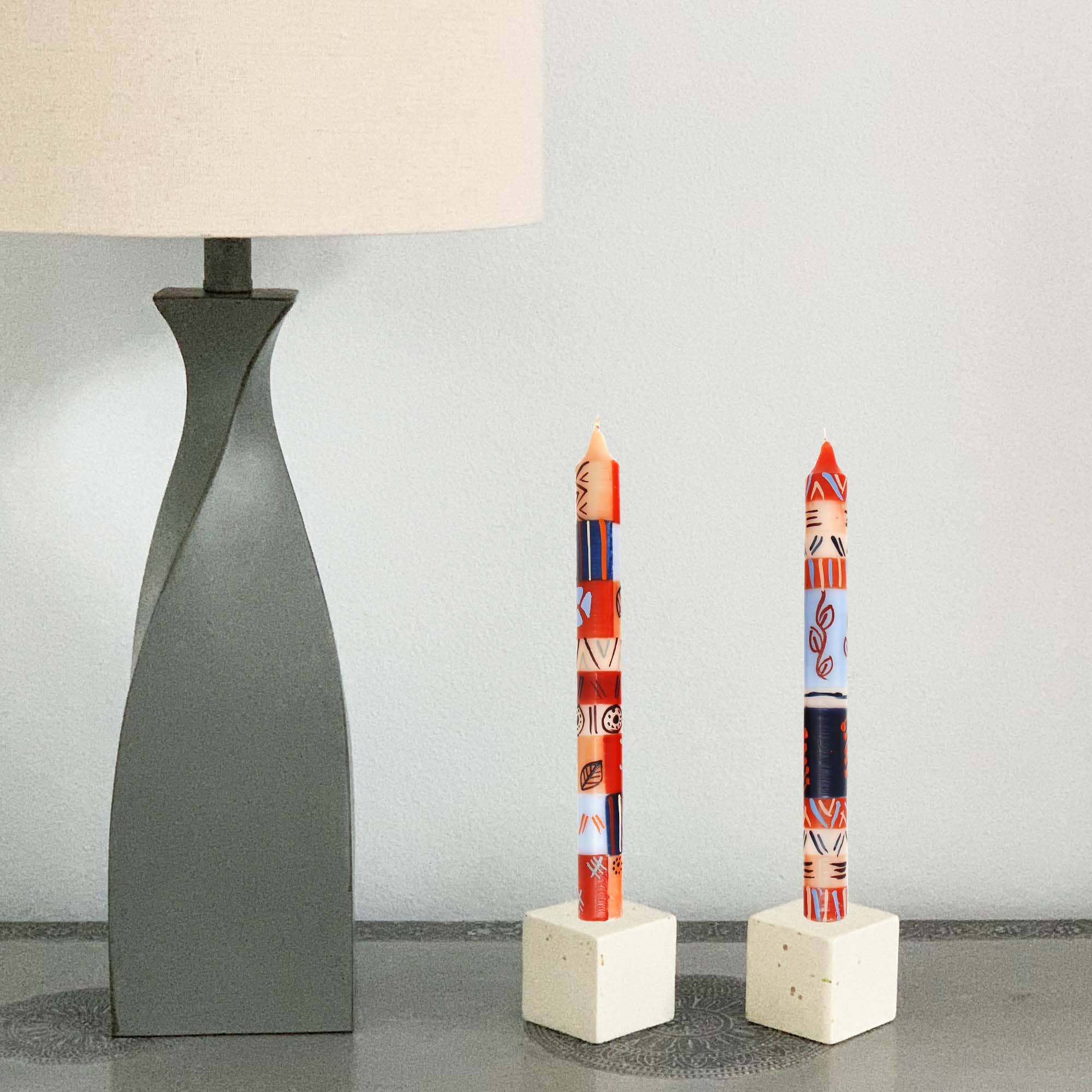 Global Crafts - Wholesale Tapered Candle/Candlestick - Hand Painted Dinner Candles Pair - Uzushi Design1