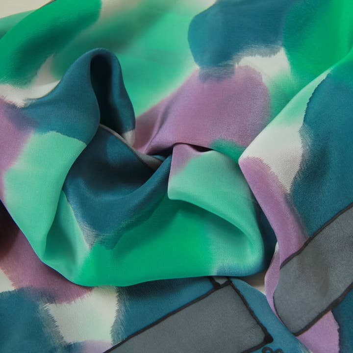 Blueberry Mint Sorbet Hand-Painted Silk Scarf for wholesale on Faire