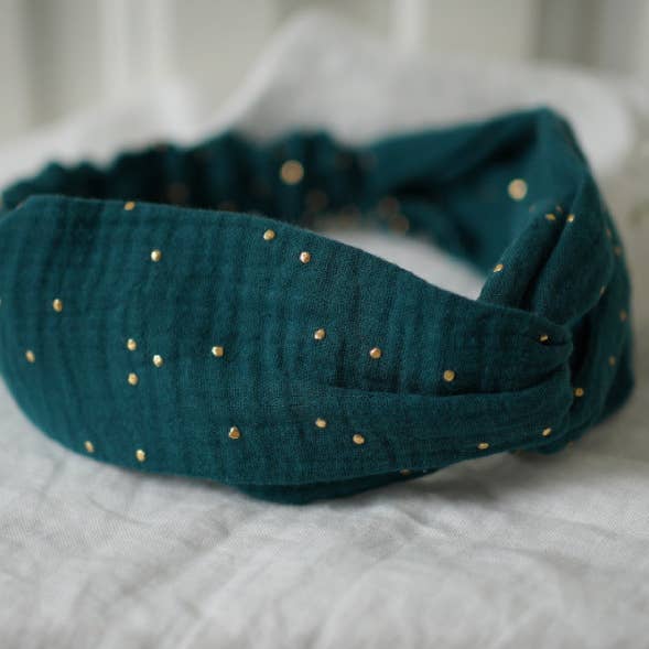 Cerchietto Lina verde scuro con pois dorati per la vendita all'ingrosso da parte di Bohomane