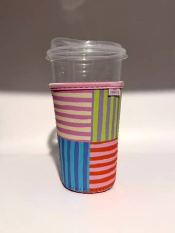 Stripe Patchwork Quilt Iced Coffee Drink Sleeve - Medium for wholesale by YGG Threads