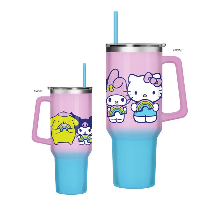 Sanrio Rainbow 40oz. Ombre Stainless Steel Tumbler w/ Handle for wholesale by Silver Buffalo