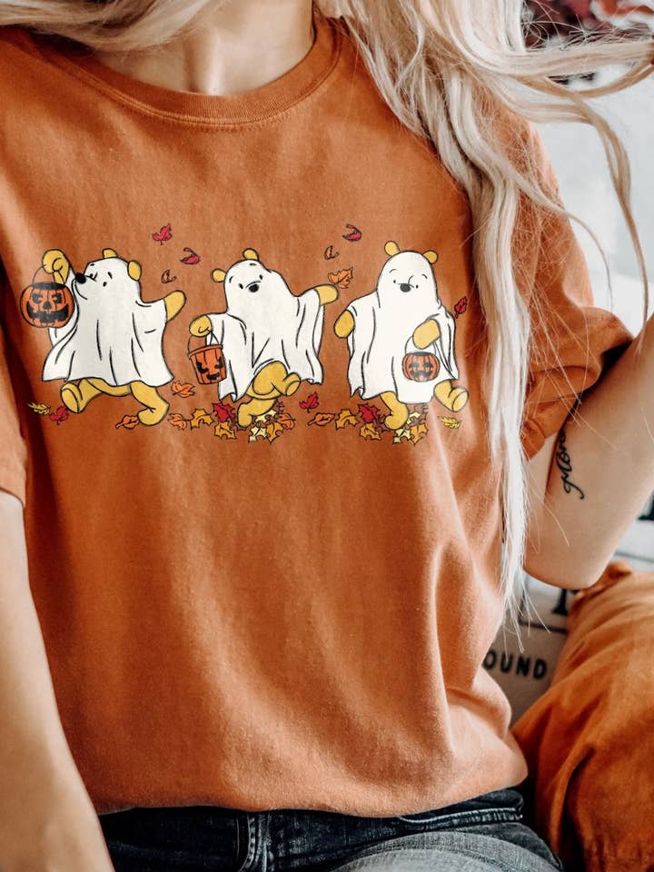 Eleven Fashion - Wholesale Screen Printed T-Shirt - Women's - Retro Pooh Ghost Halloween Shirt0