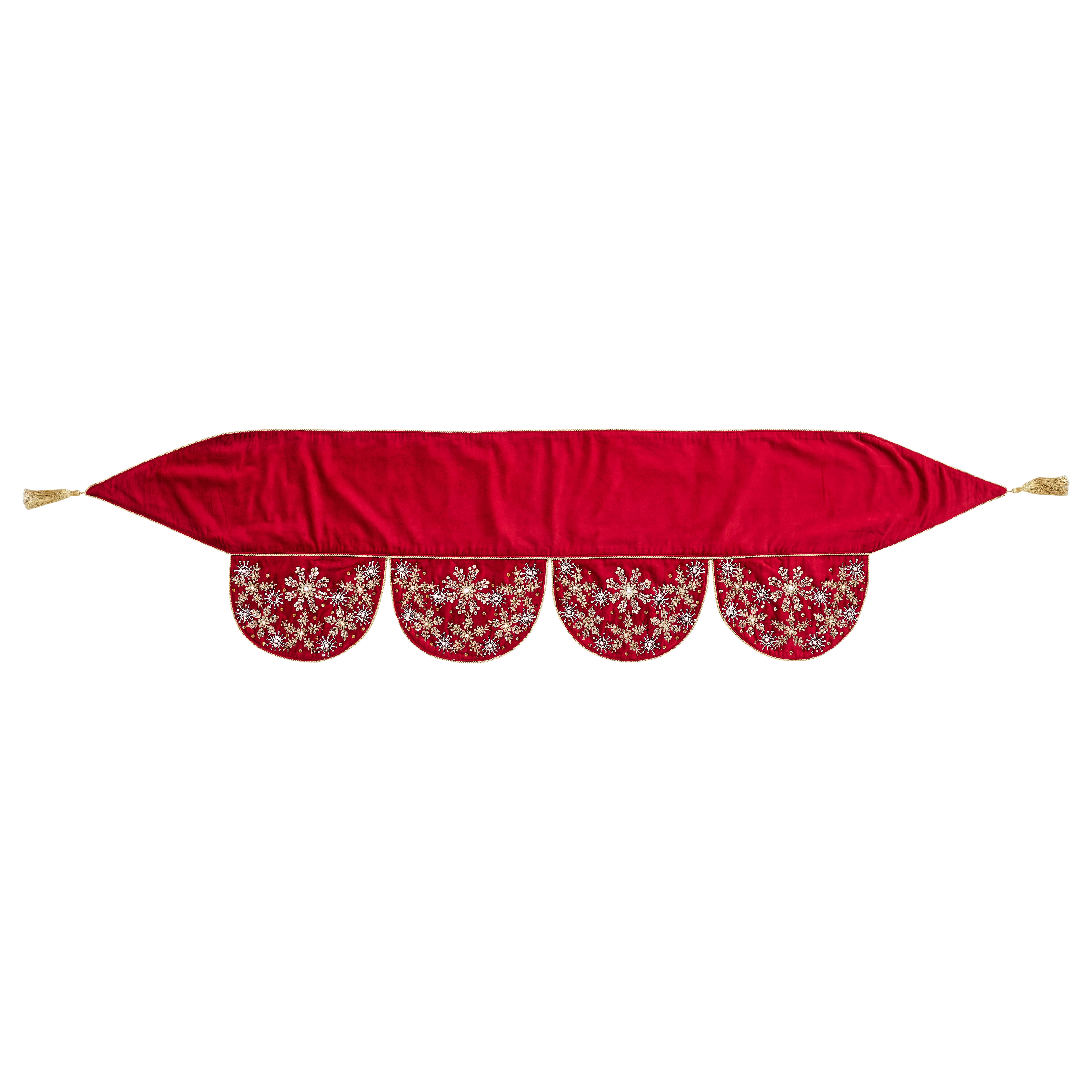 Arcadia Home - Wholesale Mantle Scarf - Red Velvet Christmas Mantle Scarf, Hand Beading, Embroidery8