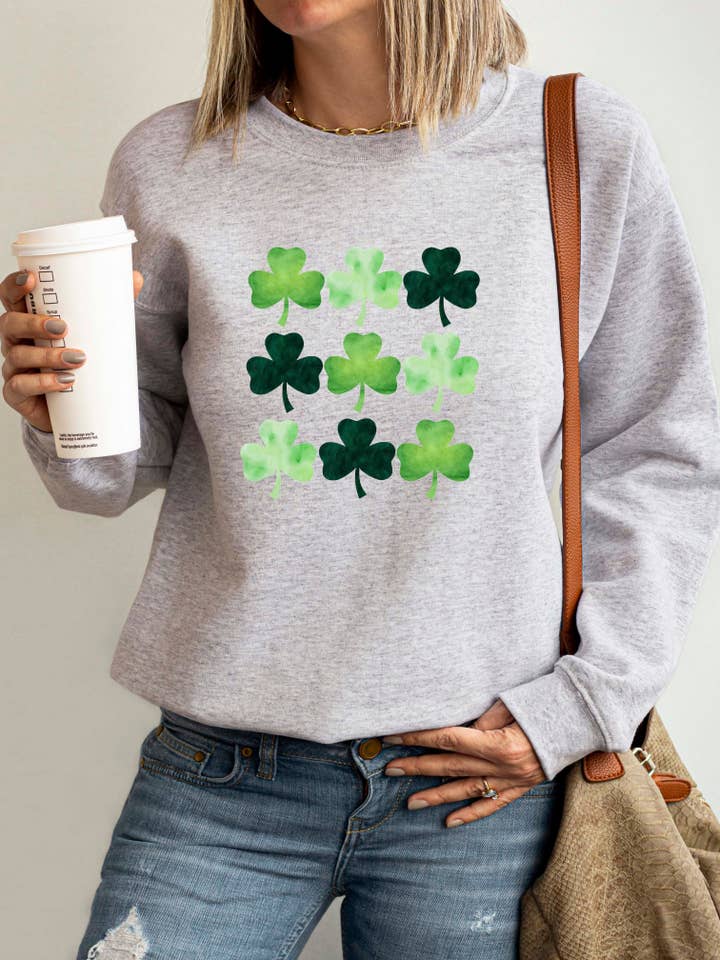 CLOVER WATERCOLOUR - CREWNECK RELAXED FIT SWEATSHIRT for wholesale by Cherry Chic Designs