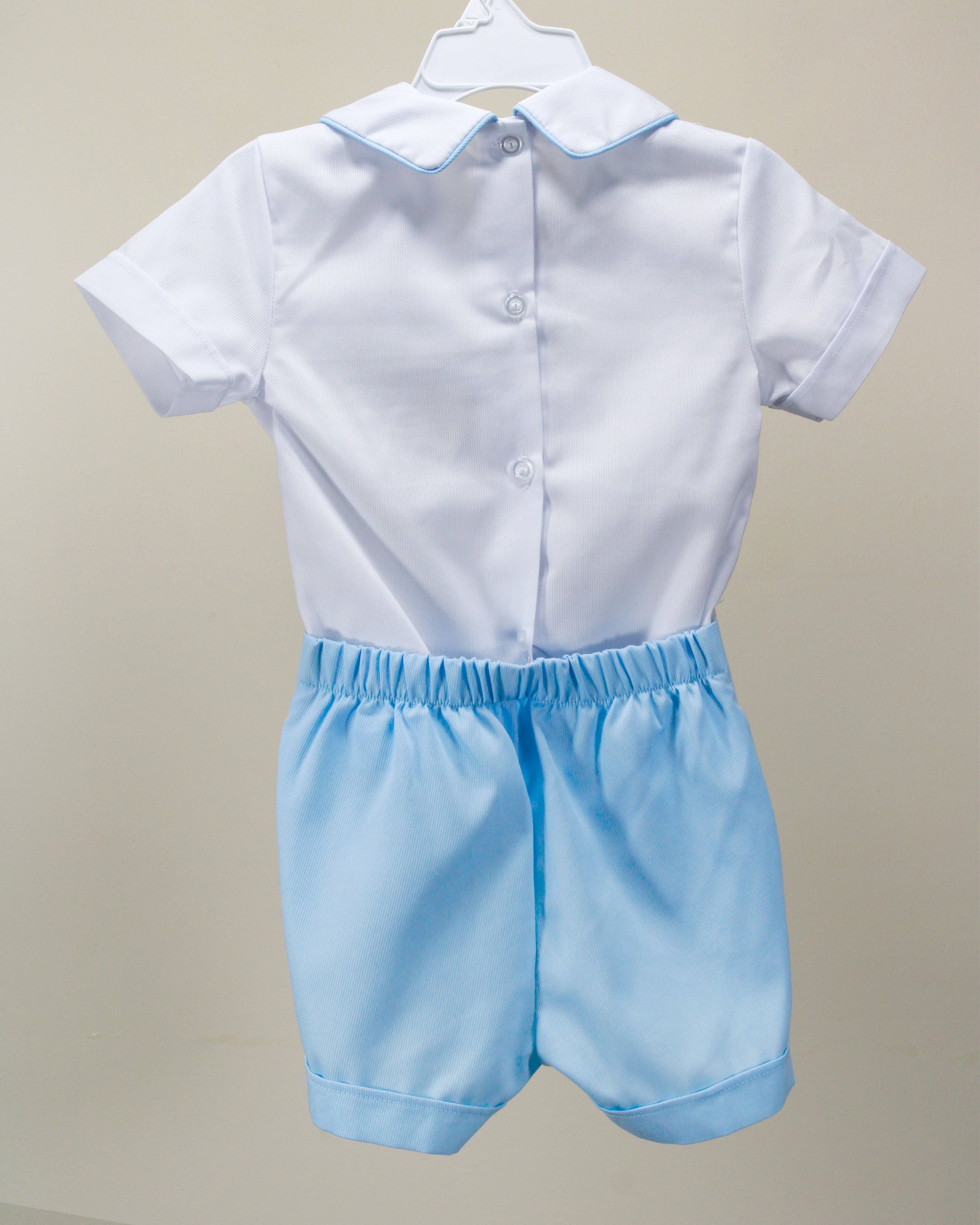 Charming Little Ones - Wholesale Top & Short Set - Kids - Anthony Light Blue & White Set1