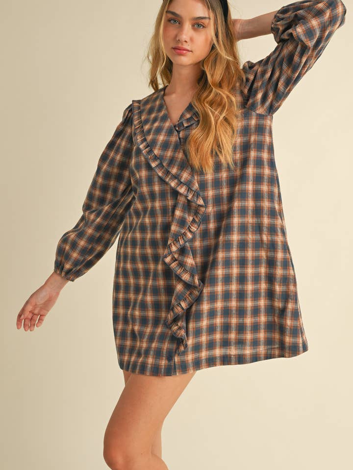 LD1078 Plaid Ruffle Dress for wholesale on Faire