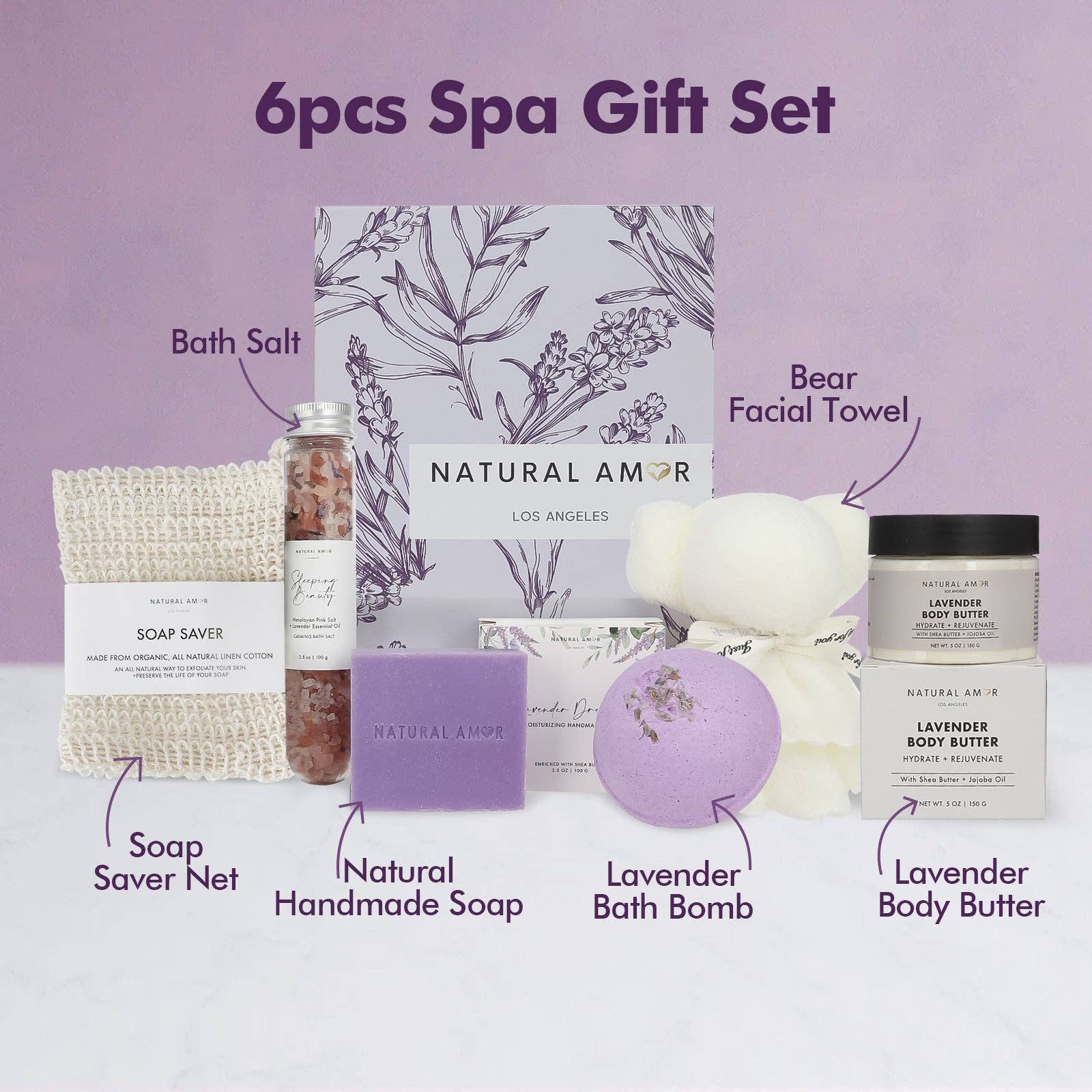 Natural Amor LLC - Wholesale Bath & Body Set - Purple Lavender Gift Set2