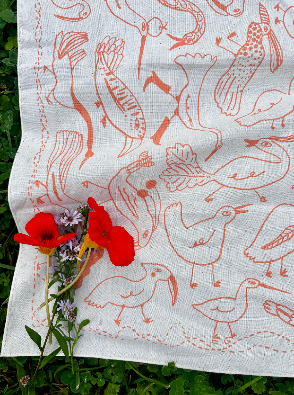 ELIZABETH GRAEBER art + illustration - Wholesale Bandana - Women's - Bird Bandana in coral, screen printed cotton scarf4