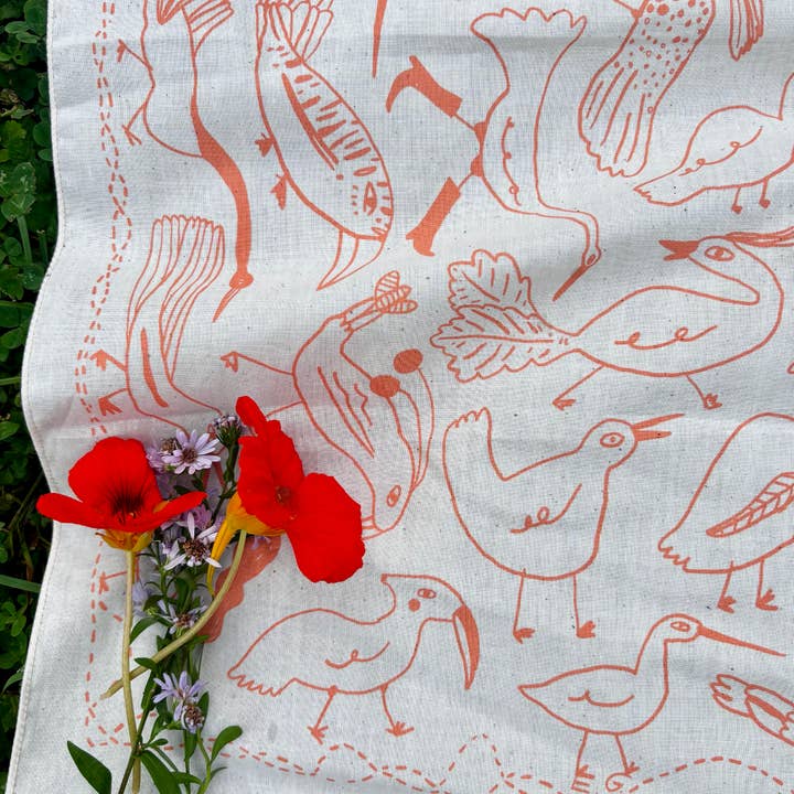 ELIZABETH GRAEBER art + illustration - Wholesale Bandana - Women's - Bird Bandana in coral, screen printed cotton scarf4