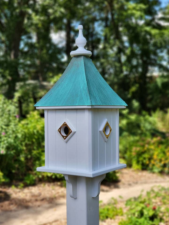 Patina Copper Birdhouse With Copper Predator Guards, With 4 Nesting Compartments Weather Resistant, Birdhouse Outdoor for wholesale by Better Crafter