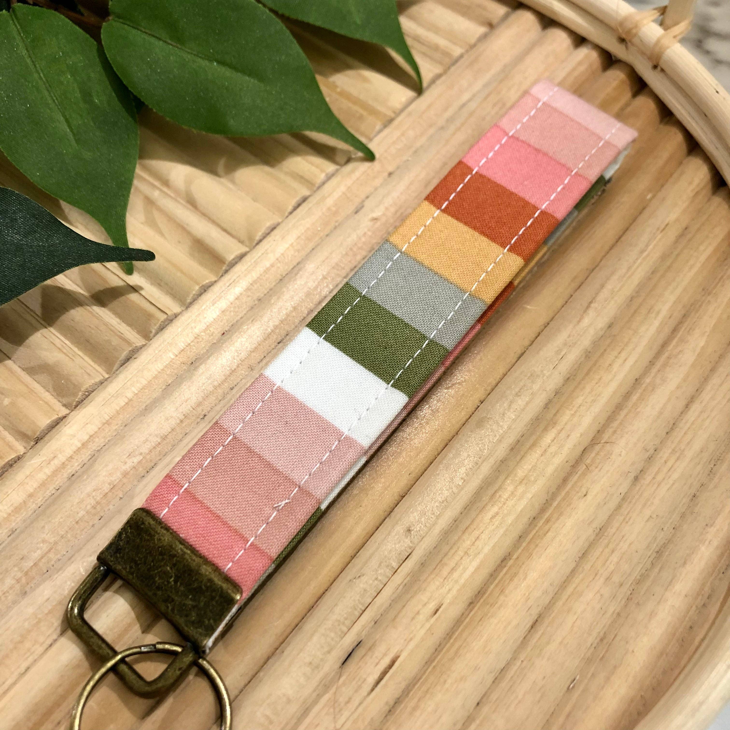 MDStickerShop - Wholesale Keychain - Women's - Warm Stripe Print Fabric Keychain, Key Fob1