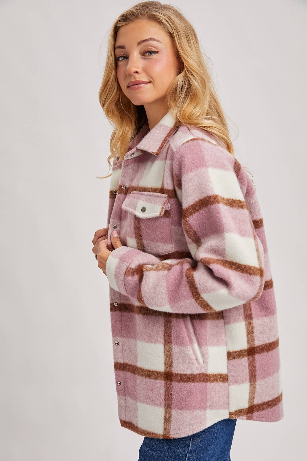 Bluivy – Engroshandel Skjortejakke/shacket – til kvinder – PLAID BØRSTET FLANNEL SHACKET12