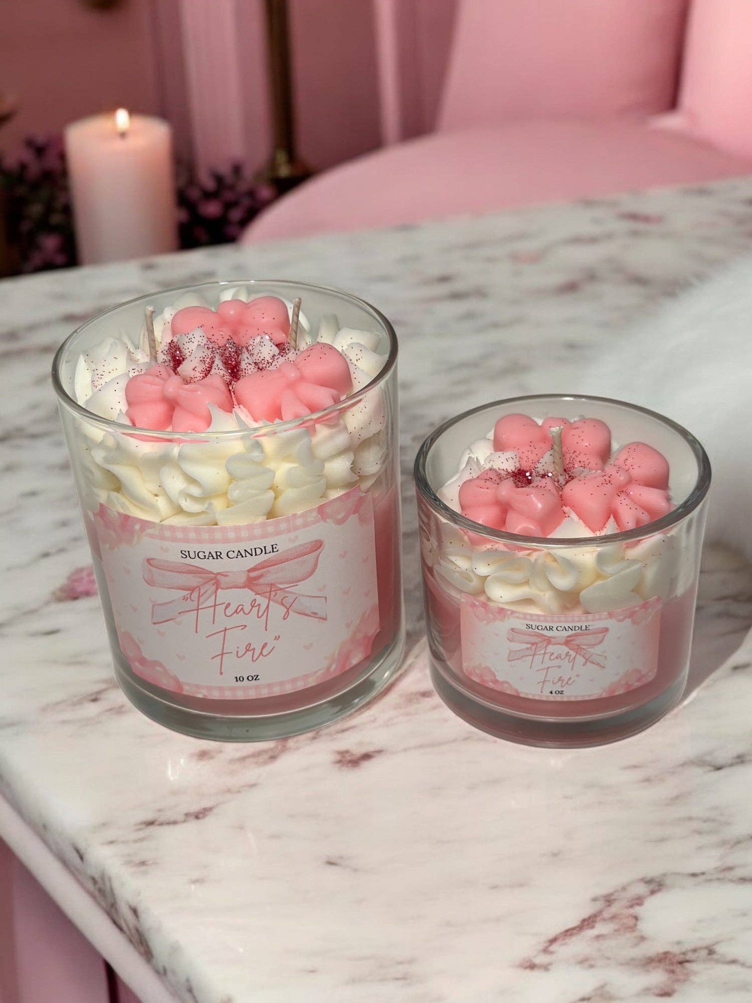 Sugar Candle - Wholesale Jar/Filled Candle - Hearts Fire Pink Candle: Soy Wax, Gift & Retail Ready5
