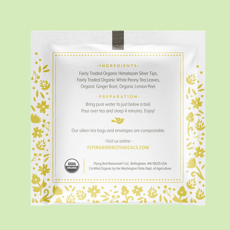 Flying Bird Botanicals - Wholesale Tea Bags - White Lemon Ginger – 45ct Individual Envelope Box2