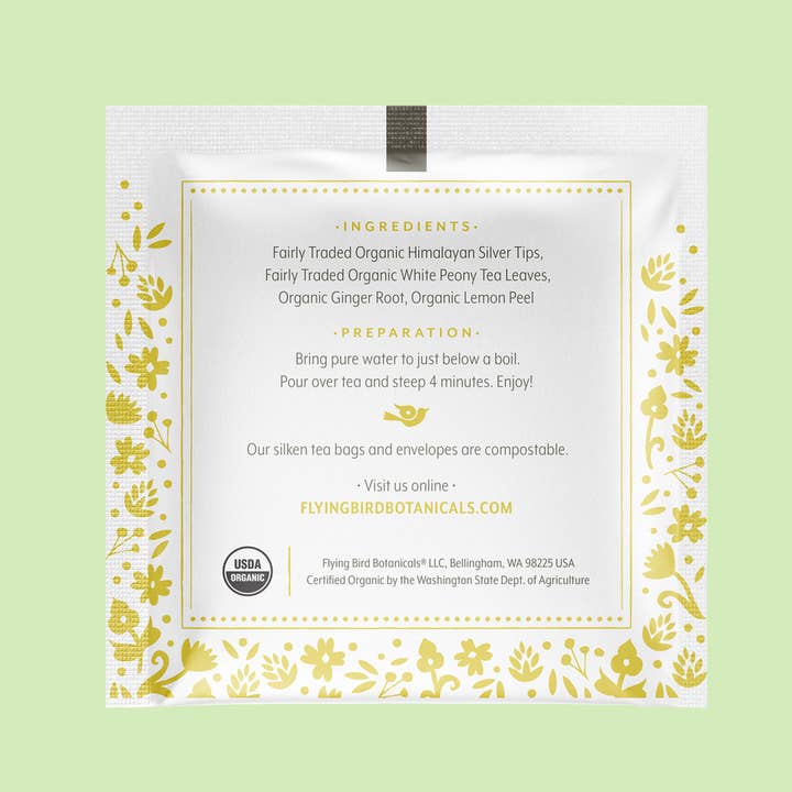 Flying Bird Botanicals - Wholesale Tea Bags - White Lemon Ginger – 45ct Individual Envelope Box2