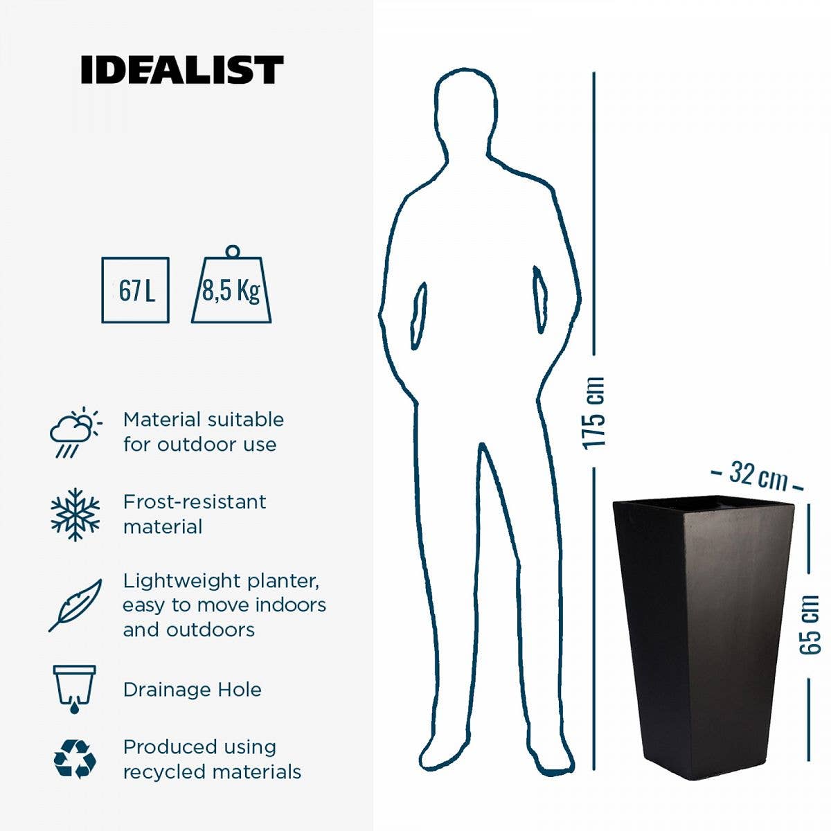 Idealist Lite Fibrestone Planters – wholesale Plant pot – IDEALIST Tall Tapered Contemporary Light Concrete Planter7