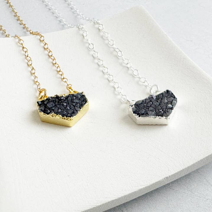 Small Gray Druzy Chevron Necklace for wholesale by Rustic Gem Jewelry