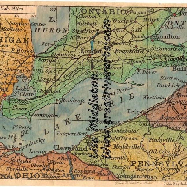 66 Lake Erie, Ohio 1906 Great River Arts, Art de la carte, Carte peinte à la main, Carte vintage, Carte historique, Carte ancienne, Vintage, Ancien, Cartes par Lisa Middlet. pour la vente par Great Rivers Arts
