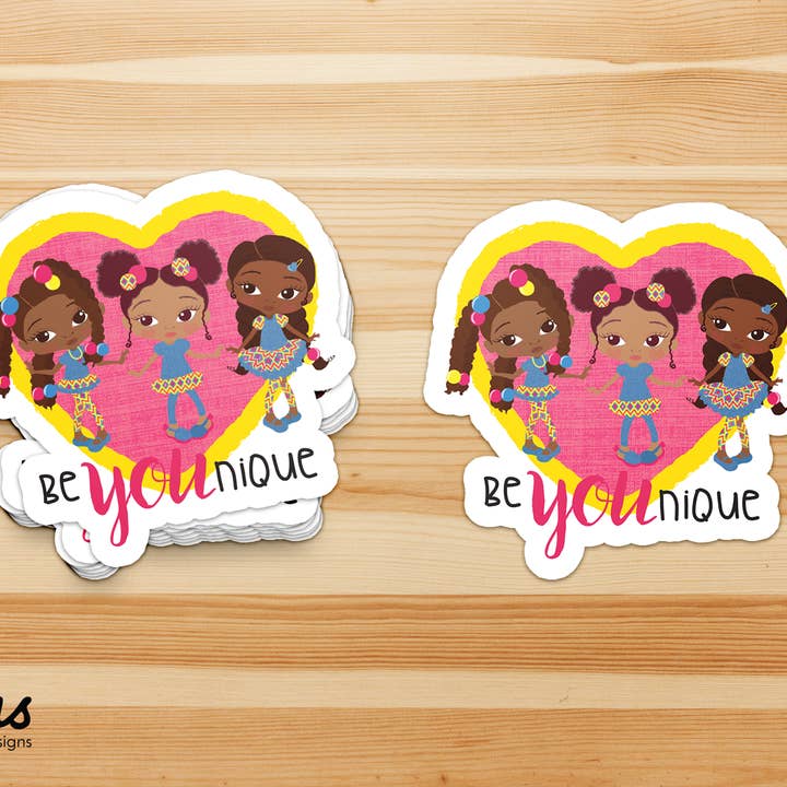 Autocollant individuel découpé à la forme BE YOU 3 Fashionistas pour la vente par Fefus Designs