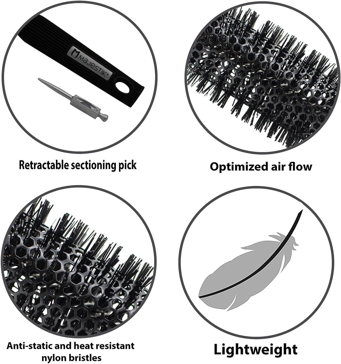 Majestic Beauty - Wholesale Hair Brush/Comb - Round Brush- Swift Blow Dry With Nylon Bristle, Professional3