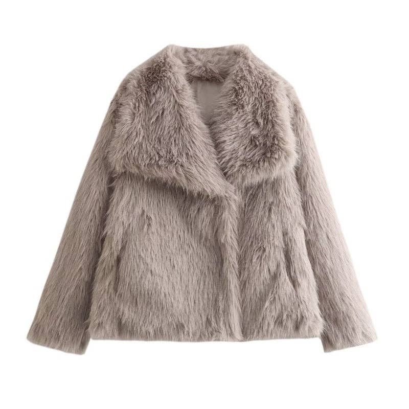 safistyle - Wholesale Fur/Faux Fur Coat - Women's - Loose Faux Fur Collar Coat0