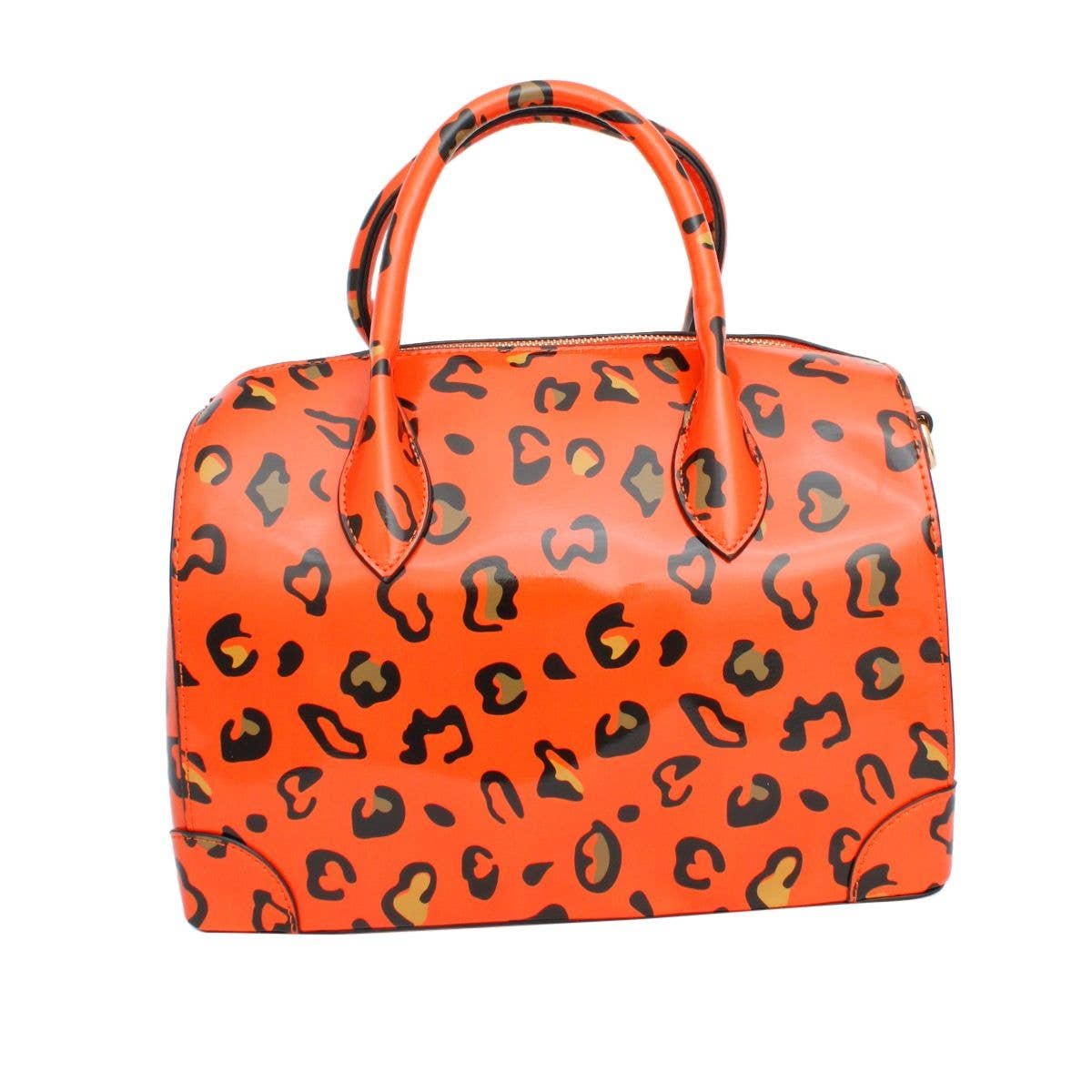 Domed Satchel Neon Orange Leopard Handbag Set for wholesale on Faire1