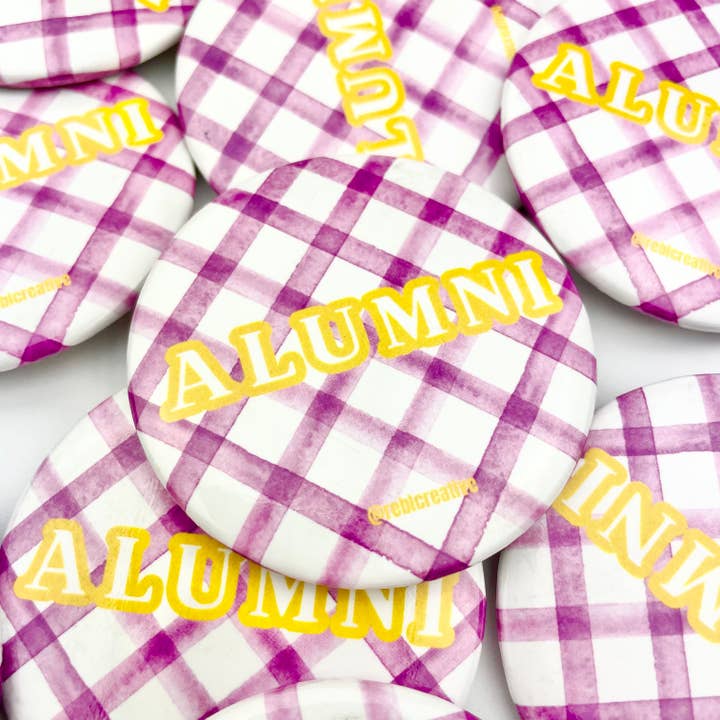 Alumni Gingham - Purple and Yellow - Game Day Button for wholesale by REBL Creative