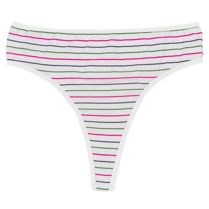 Teri Lingerie – Großhandel Unterwäsche – Damen – Bedruckter Baumwoll-String mit hohem Bund und Picot-Besatz, XS-2X