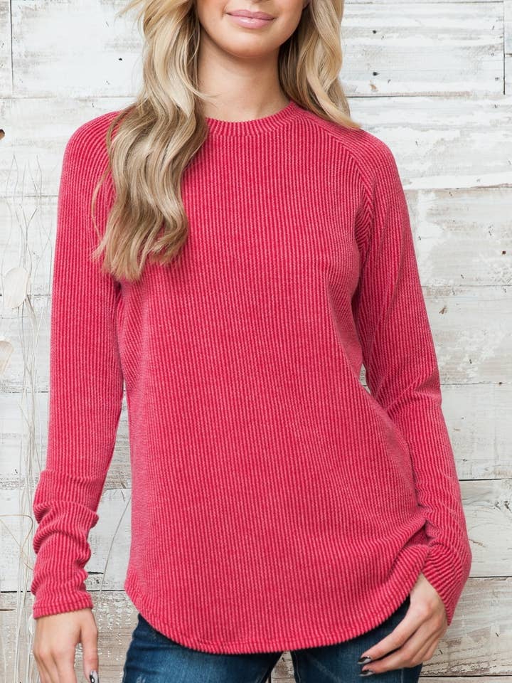 Basic Long Sleeve Crew Neck Rib Knit Top for wholesale by aa24