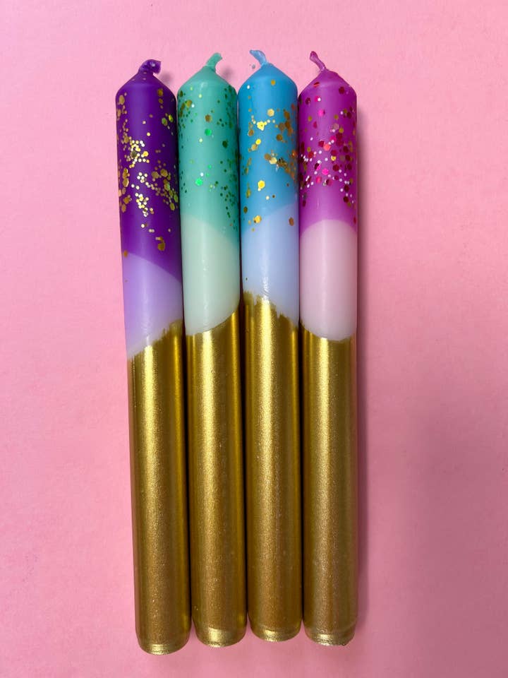 GLITTER MIX Dip Dye Dinner Candle set for wholesale by The Colour Emporium