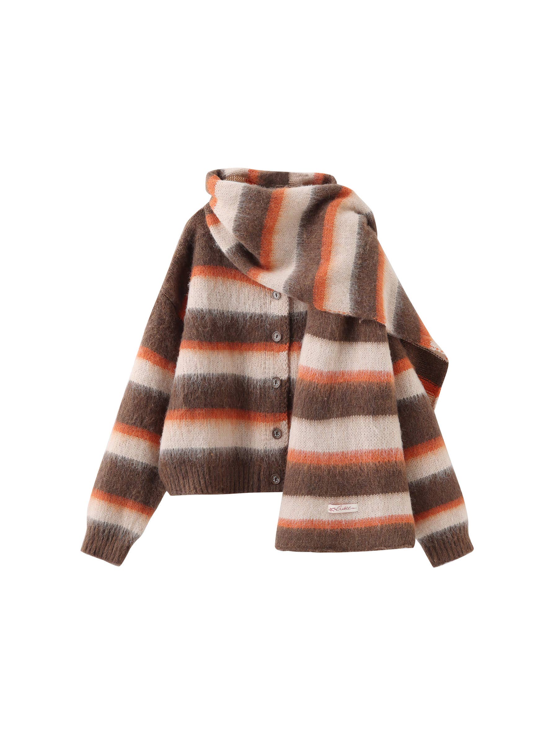 CUBIC - Wholesale Cardigan - Women's - Striped Color Block Wool Knit Cardigan With Scarf2