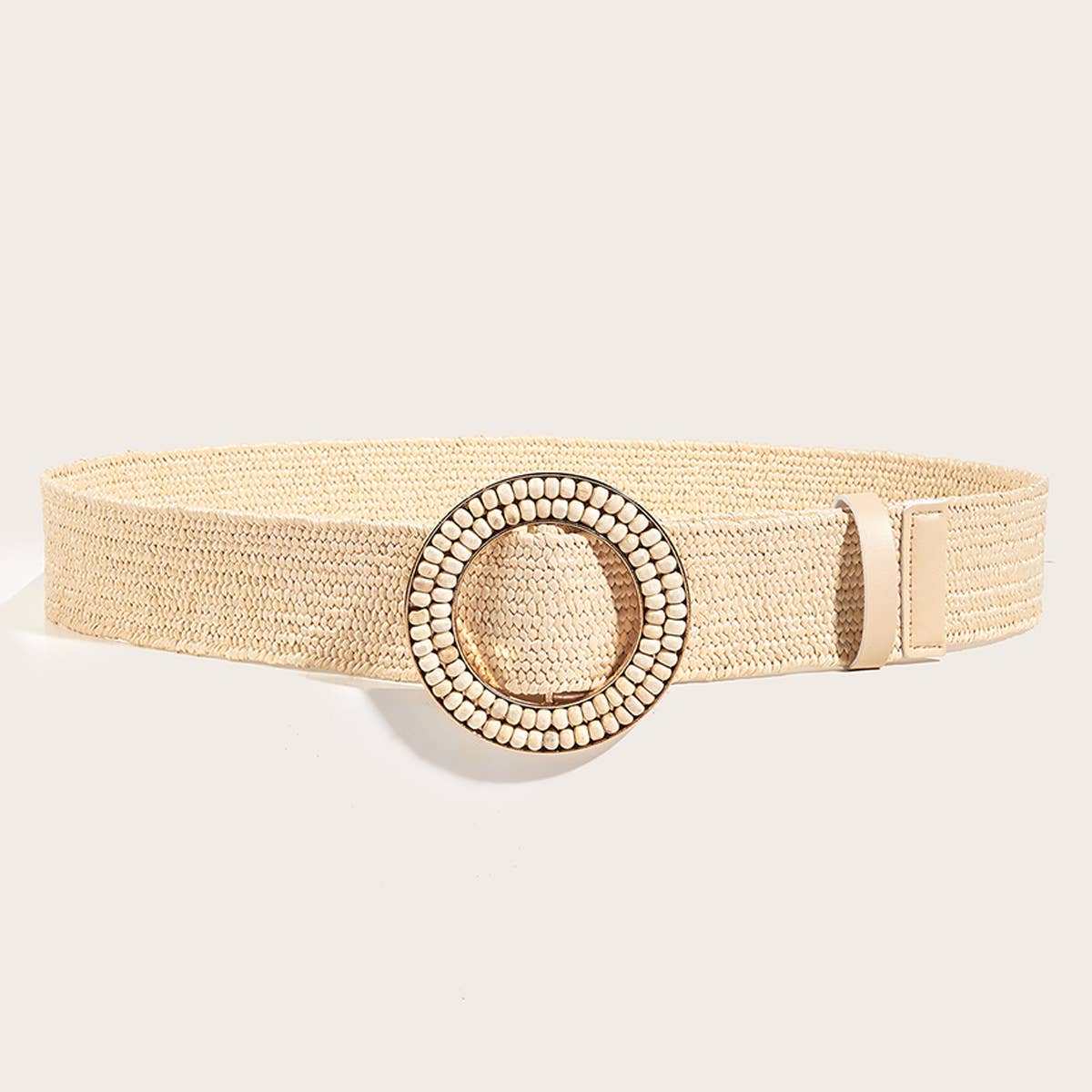ACCITY - Wholesale Belt - Women's - HAND-EMBELLISHED ROUND BUCKLE STRAW BELT_CWABE04392