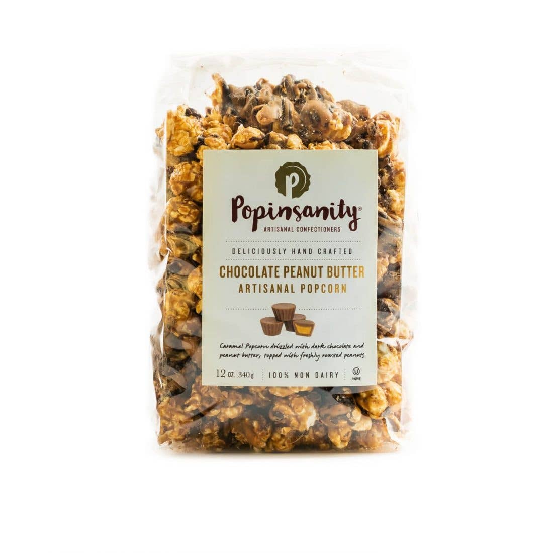 Popinsanity Popcorn & Confections - Venta al por mayor Palomitas de maíz - Palomitas de maíz con mantequilla de cacahuete de chocolate, bolsa grande