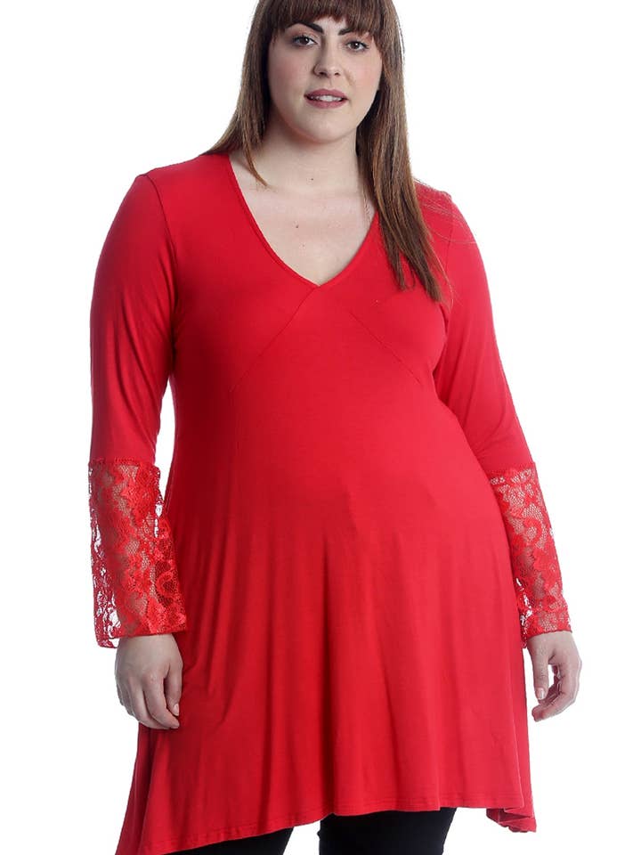 2261 Spitzen-V-Ausschnitt-Tunikakleid Weich, Elegant, Ermächtigt für den Großhandel von NOUVELLE