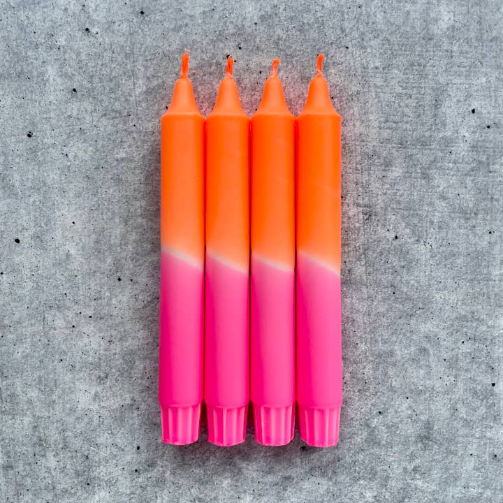 Wolkenreich - Wholesale Tapered Candle/Candlestick - Dip dye candles | neon pink-neon orange | set of 4