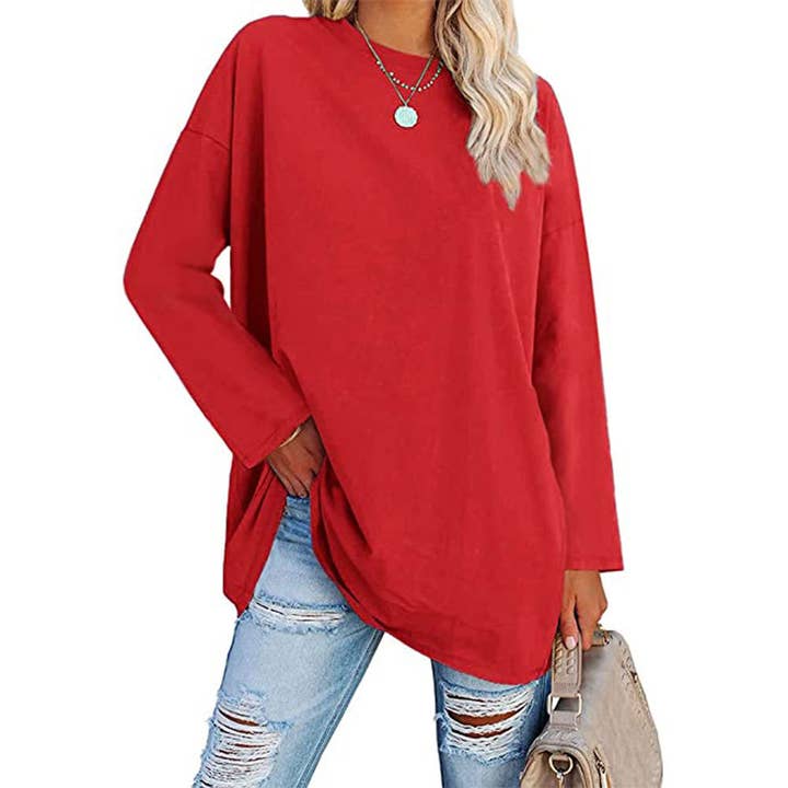 Rosa Clothing - Wholesale T-Shirt - Women's - Loose Round Neck Long Sleeve T-shirt Top3
