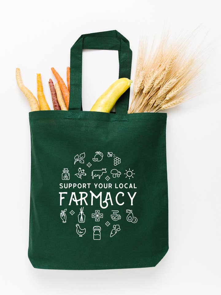 Farm Reusable Cotton Tote Bag – Support Your Local FARMacy for wholesale by Nature Supply Co