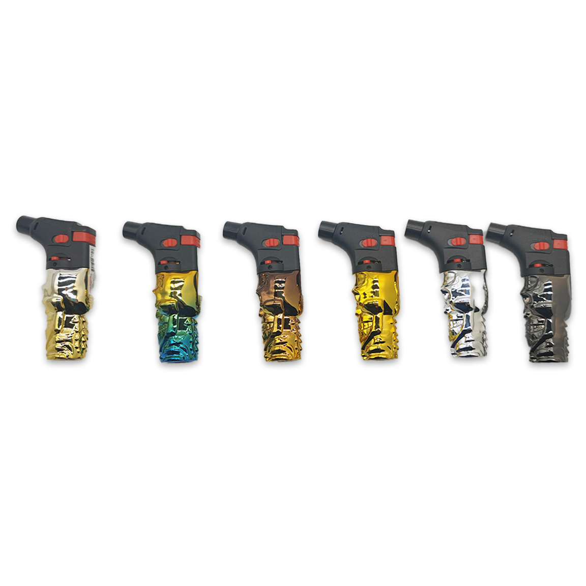 Novelty Closeout - Wholesale Lighter - Smokezilla 3D Skull Metallic Torch Lighter Assortment- 12/Pk1