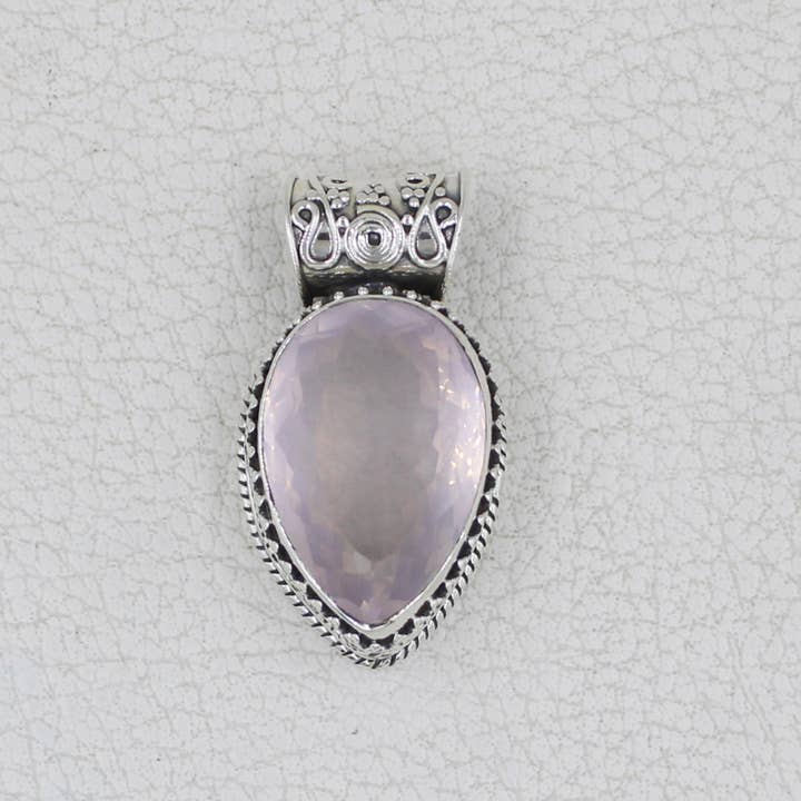 Dieproze Kwarts Hanger - Sterling Zilver Rozenkwarts voor wholesale door Silvex Jewelry