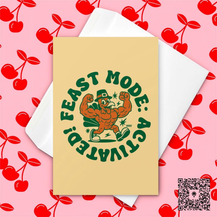 Funny Gym Turkey Thanksgiving Card: Feast Mode Activated for wholesale by Hot Mess Paper Co.