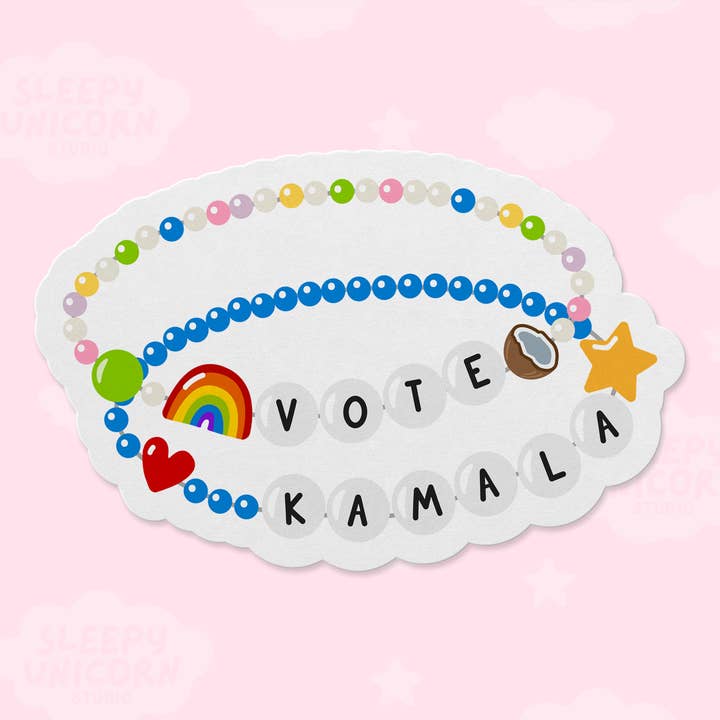 Kamala Harris Friendship Bracelet Vinyl Sticker for wholesale by Sleepy Unicorn Studio