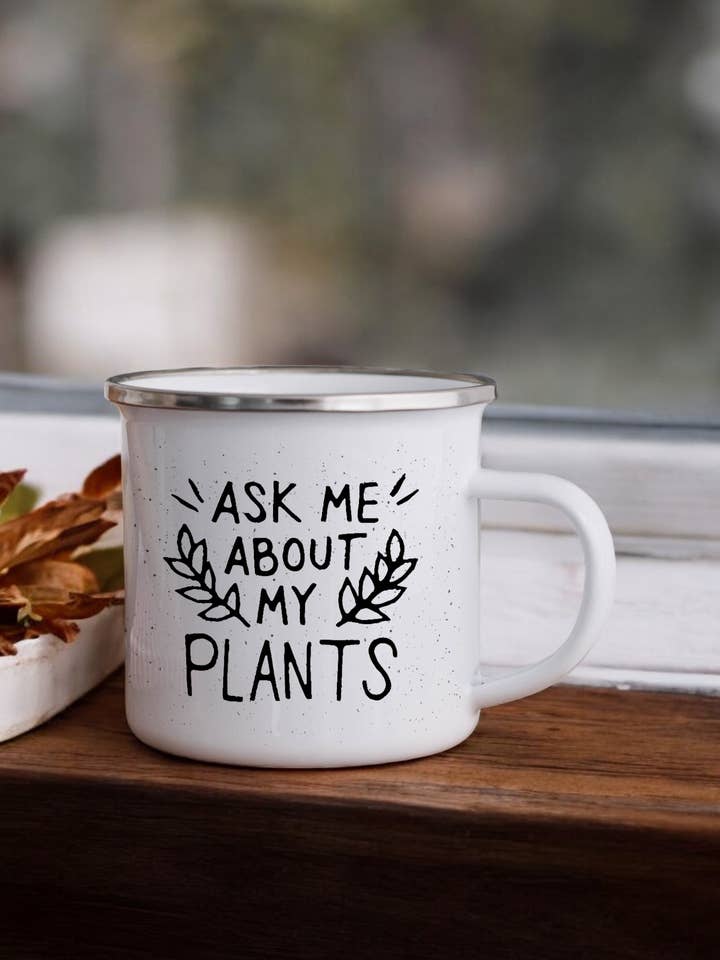 Ask Me About My Plants - Enamel Camper Mug for wholesale by Sovende Bjorn