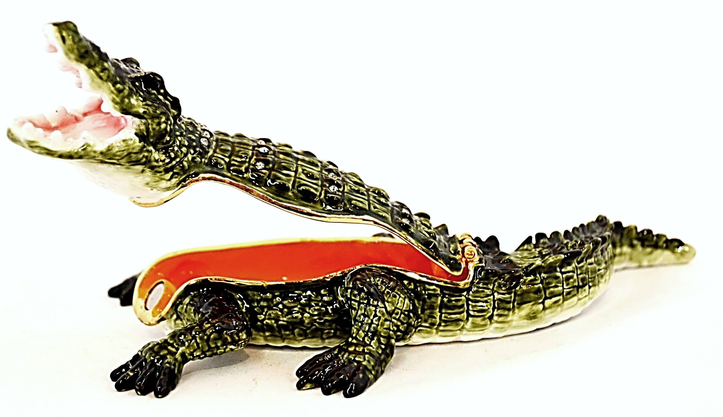 Ciel Collectables - Wholesale Jewelry Box/Organizer - Alligator Trinket Box. Hand Made with Green Enamel & Swarovs1