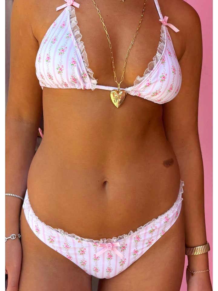 Colorful Natalie - Wholesale Swim Bottoms - Women's - Pink Floral Tulle Bikini Bottom1