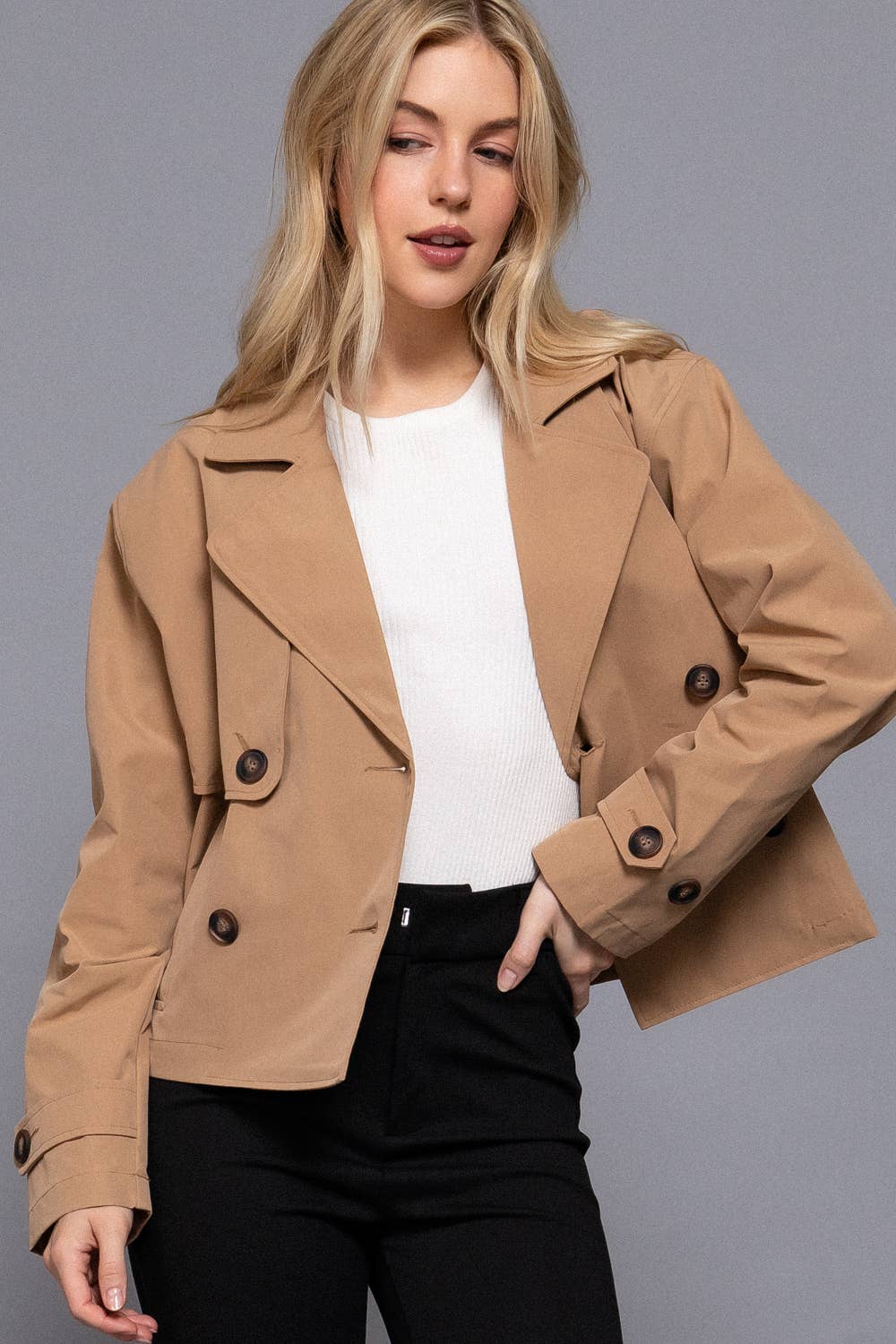 Active Basic | Active USA - Vente Veste – femme - Veste courte trench croisée à manches longues16