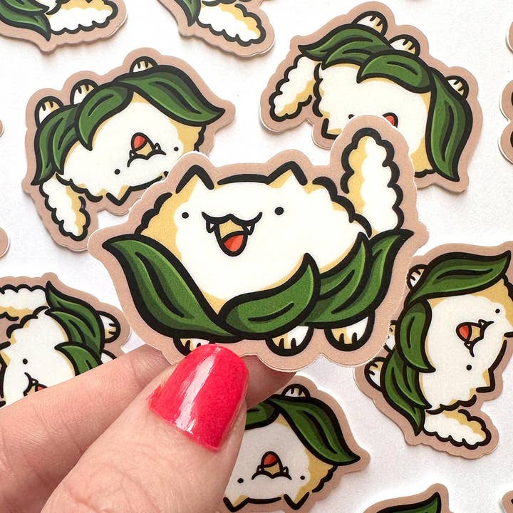 Mini autocollant en forme de chat en chou-fleur pour la vente par Shop Emily M