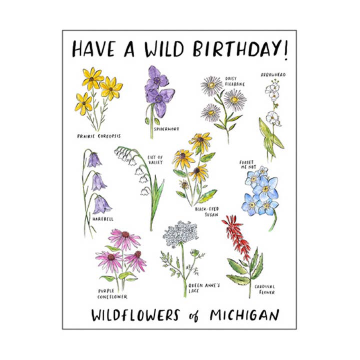 Wild Birthday Karte mit Michigan-Wildblumen für den Großhandel von City Bird