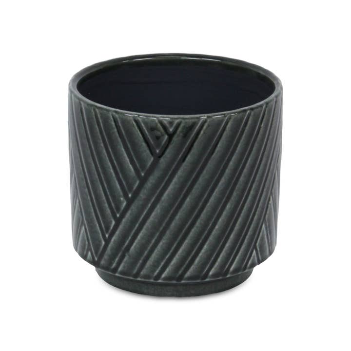 Cheungs Home Decor - Wholesale Plant Pot - Parlora Crossed Diagonal Pattern Ceramic Pot - Dark Gray