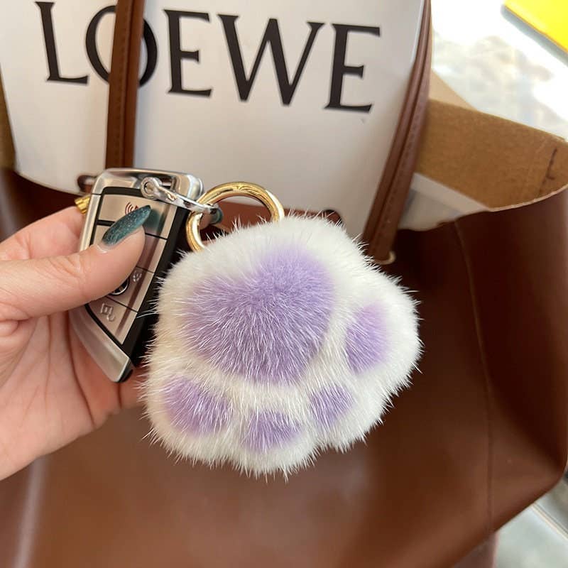 FurDecoration - Venta al por mayor Llavero - Mujer - Llavero de Peluche con Forma de Patita de Gato Pequeña de Piel de Visón para Bolso y Llaves de Coche9
