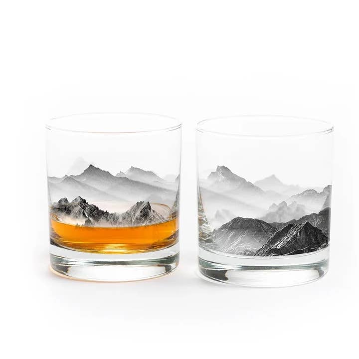 Mountains and Clouds Whiskey Glasses for wholesale by Black Lantern